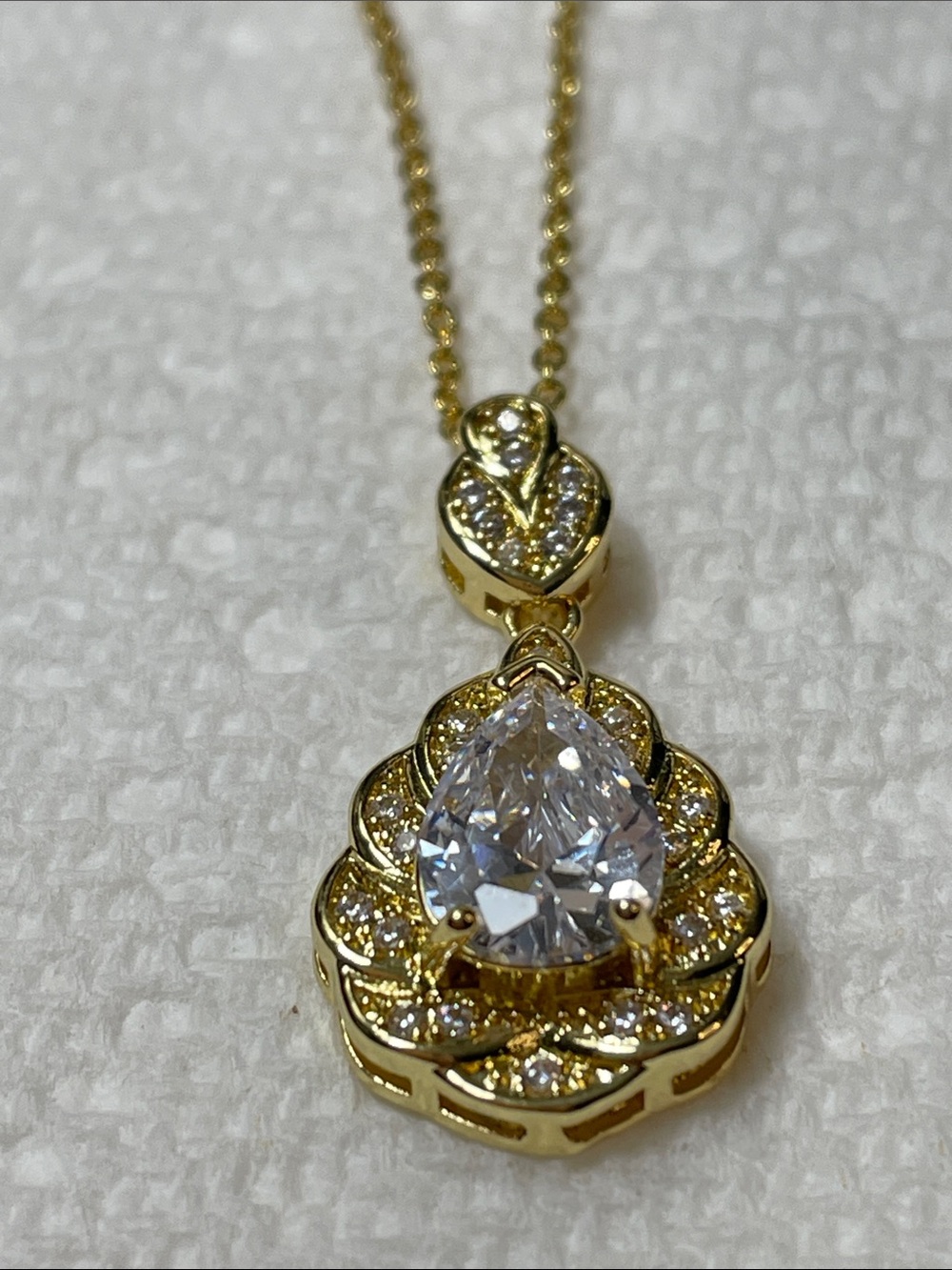 Teardrop Crystal Pendant Necklace in Gold 9.5” with Adjustable slider length New